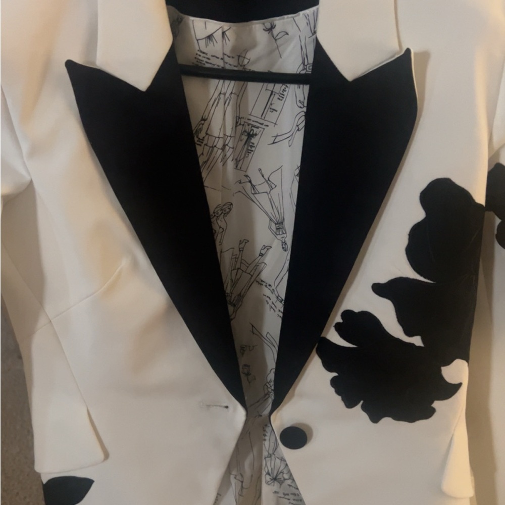 White House Black Market Tuxedo with Black Floral Accents